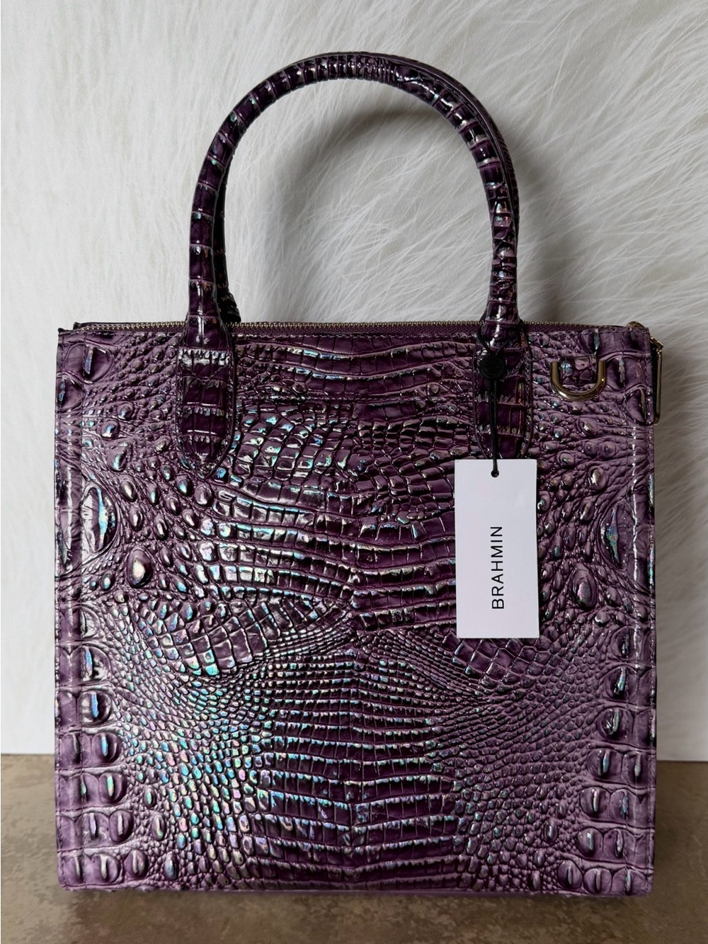 BRAHMIN Purple passion Caroline NWT PRETTY EYE PLACEMENT IRIDESCENT GLOW FIRM $ - Picture 5 of 16